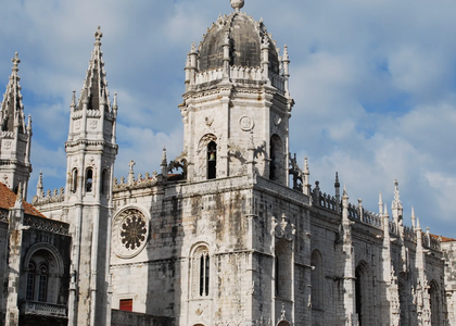 Jerónimos Monastery in Belém, Lisbon, a UNESCO World Heritage landmark with Manueline architecture.