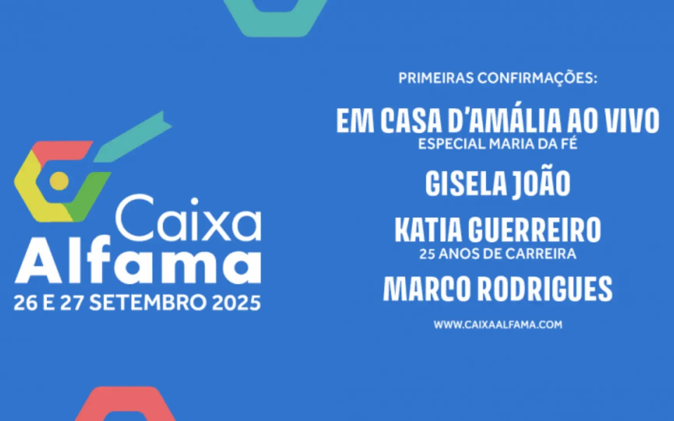 Cartaz do festival Caixa Alfama 2025 com primeiras confirmações de artistas como Gisela João, Katia Guerreiro e Marco Rodrigues.