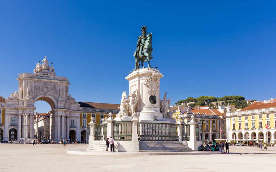The D. José I Statue graces Praça do Comércio in Lisbon, Portugal, a symbol of freedom amidst the bustling city atmosphere.