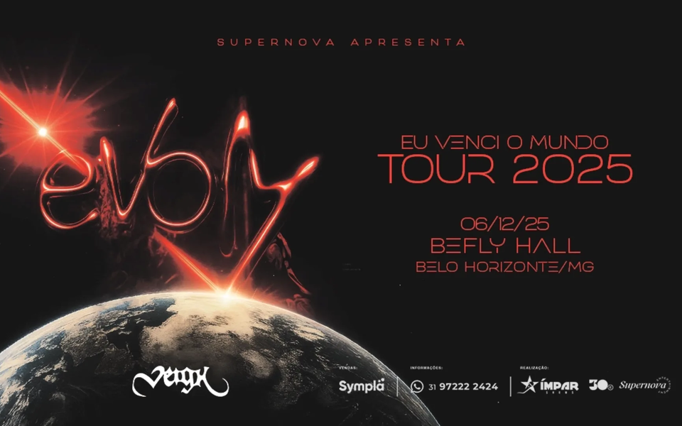 Poster of Evoly "Eu Venci o Mundo Tour 2025" concert at Befly Hall, Belo Horizonte, Brazil, on December 6, 2025